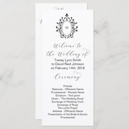 Monogram Initial Minimal Wedding Program Programmakaart (Voorkant / Achterkant)