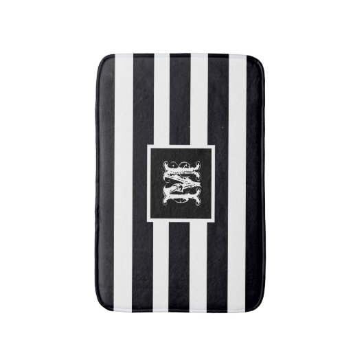 Monogram Initial Modern Classic Black And White Badmat (Voorkant Verticaal)