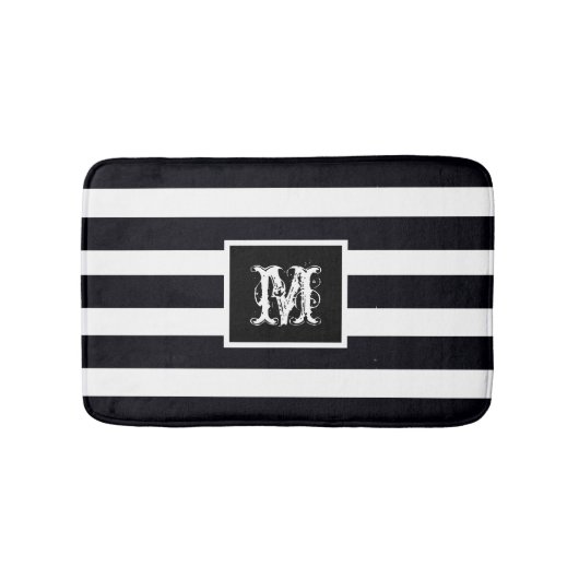 Monogram Initial Modern Classic Black And White Badmat (Voorkant)