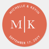Monogram Initial Name Bride Groom Terracotta Ronde Sticker (Voorkant)