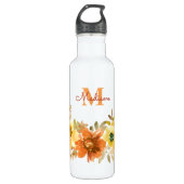 Monogram Initial Name Orange Watercolor Floral Waterfles (Voorkant)