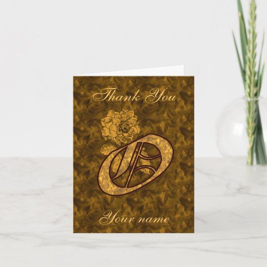 Monogram Initial O Gold Satin Peony Personalized Bedankkaart (Voorkant)