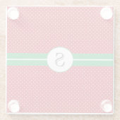 Monogram Initial, Red Green, White Polka Dots Glazen Onderzetter (Achterkant)