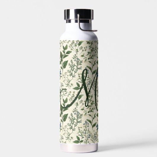 Monogram Initial Sage Green Botanical Florals Gift Waterfles (Links)