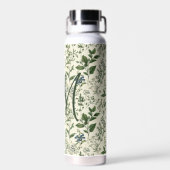 Monogram Initial Sage Green Botanical Florals Gift Waterfles (Achterkant)