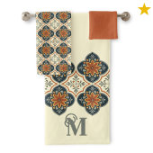 Monogram Initial Spanish Tiles Flower Pattern Bad Handdoek