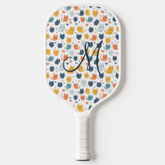 Monogram Initial Whimsical Cats Kittens Kitty Pickleball Paddle (Voorkant)