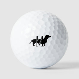 Monogram Initial Wiener Dog Silhouette  Golfballen