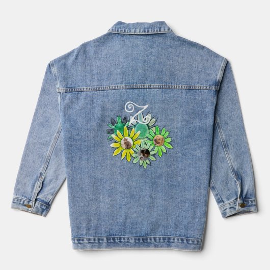 Monogram Initialen 3 foto Daisy Flowers Denim Jacket (Achterkant)