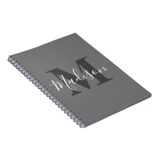 Monogram Initialen Aangepaste naam Gray White Cool Notitieboek (Rechterzijde)