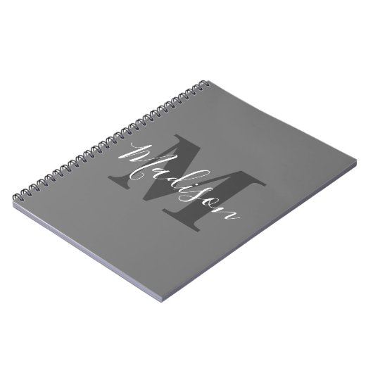 Monogram Initialen Aangepaste naam Gray White Cool Notitieboek (Linkerzijde)