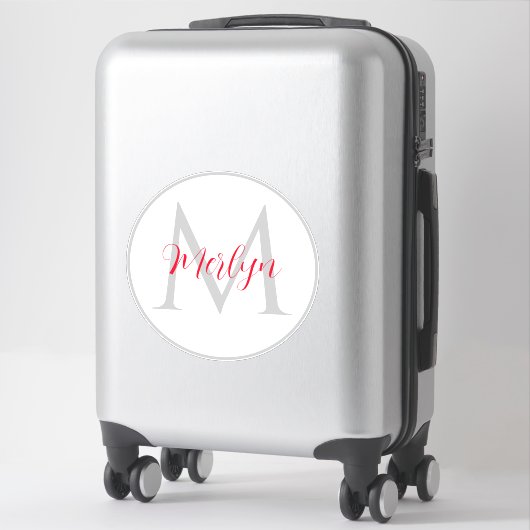 Monogram Initialen Aangepaste naam grijs Rood Wit Sticker (Koffer)