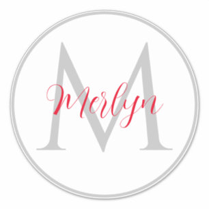 Monogram Initialen Aangepaste naam grijs Rood Wit Sticker
