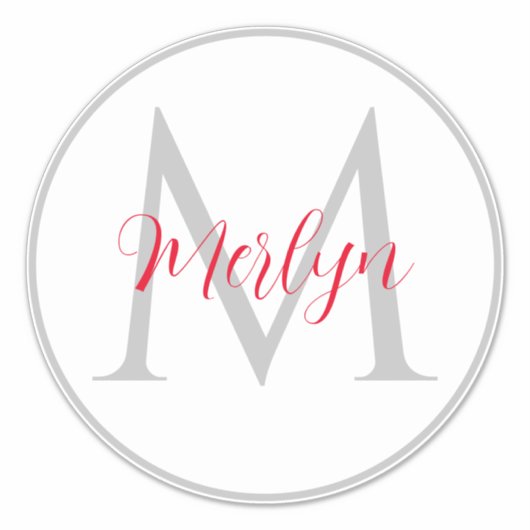 Monogram Initialen Aangepaste naam grijs Rood Wit Sticker (Voorkant)