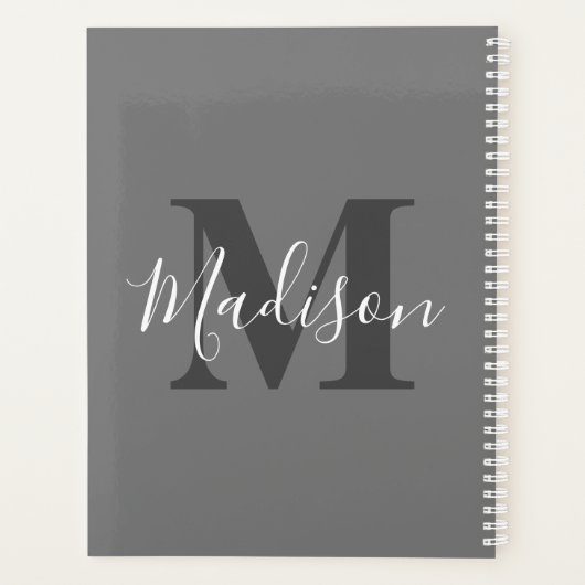 Monogram Initialen Aangepaste naam Grijs Wit Elega Planner (Achterkant)