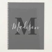 Monogram Initialen Aangepaste naam Grijs Wit Elega Planner (Voorkant)