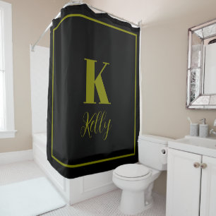 Monogram Initialen Aangepaste naam Olive Green Zwa Douchegordijn