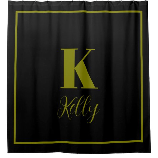Monogram Initialen Aangepaste naam Olive Green Zwa Douchegordijn (Voorkant)