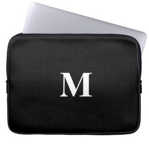 Monogram Initialen Aangepaste naam Zwart wit cadea Laptop Sleeve