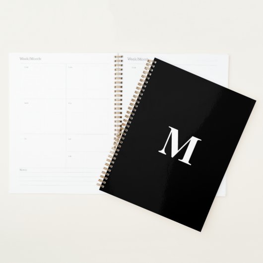 Monogram Initialen Aangepaste naam Zwart wit cadea Planner (Display)