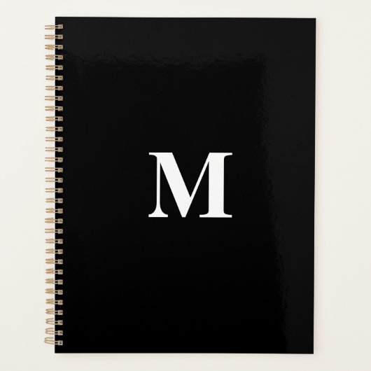 Monogram Initialen Aangepaste naam Zwart wit cadea Planner (Voorkant)