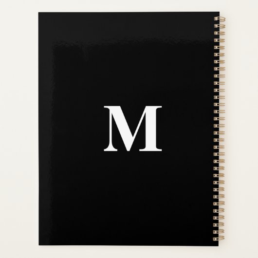 Monogram Initialen Aangepaste naam Zwart wit cadea Planner (Achterkant)