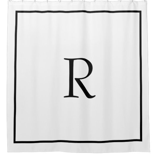 Monogram Initialen Aangepaste naam Zwart wit elega Douchegordijn (Voorkant)