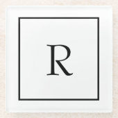 Monogram Initialen Aangepaste naam Zwart-wit rende Glazen Onderzetter (Voorkant)