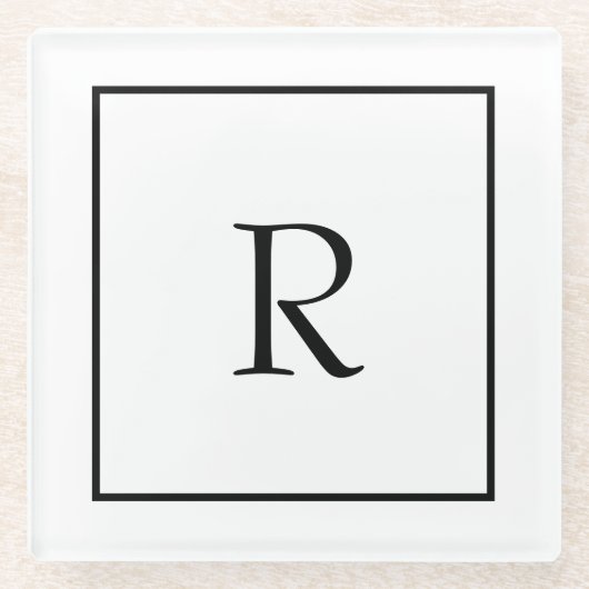 Monogram Initialen Aangepaste naam Zwart-wit rende Glazen Onderzetter (Voorkant)
