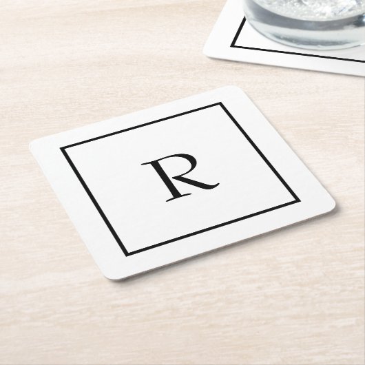 Monogram Initialen Aangepaste naam Zwart-wit rende Kartonnen Onderzetters (Schuin)