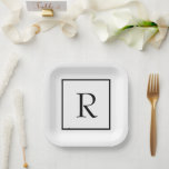 Monogram Initialen Aangepaste naam Zwart-wit rende Papieren Bordje<br><div class="desc">Ontworpen met tekst sjabloon voor monogrammed initiaal dat u kunt aanpassen!</div>