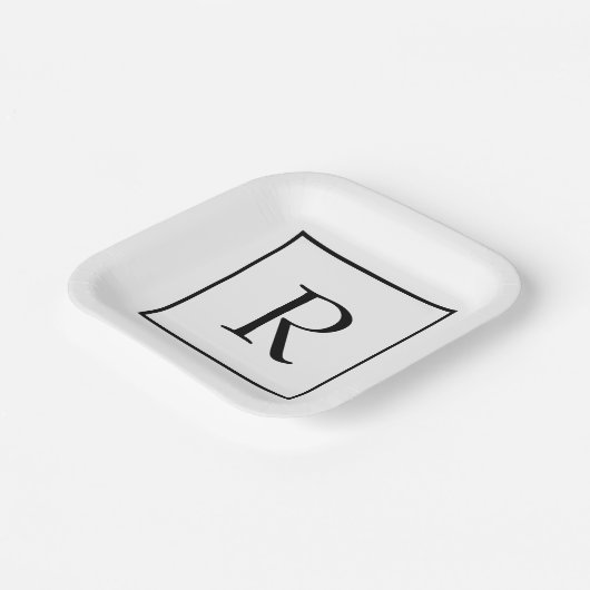 Monogram Initialen Aangepaste naam Zwart-wit rende Papieren Bordje (Gebogen)