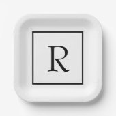 Monogram Initialen Aangepaste naam Zwart-wit rende Papieren Bordje (Voorkant)