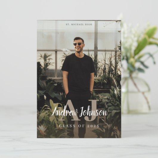 Monogram Initialen Afstuderen Aankondiging voor jo (Staand voorkant)