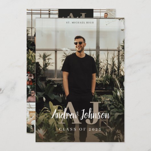 Monogram Initialen Afstuderen Aankondiging voor jo (Voorkant / Achterkant)