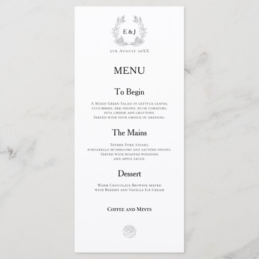 Monogram Initialen/bladeren/zwarte typografie brui Menu (Voorkant)