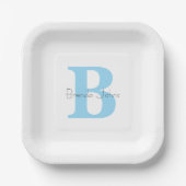 Monogram Initialen Blauw Baby shower Aangepaste na Papieren Bordje (Voorkant)