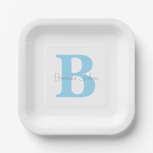 Monogram Initialen Blauw Baby shower Aangepaste na Papieren Bordje (Voorkant)