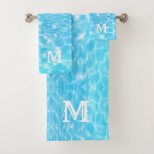Monogram Initialen blauw water rimpelwatertextuur Bad Handdoek (Insitu)