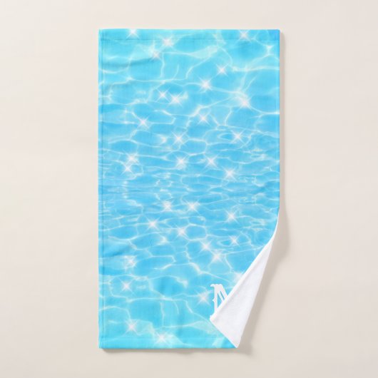 Monogram Initialen blauw water rimpelwatertextuur Bad Handdoek (Handdoek)