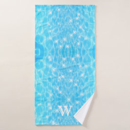 Monogram Initialen blauw water rimpelwatertextuur Badhanddoek
