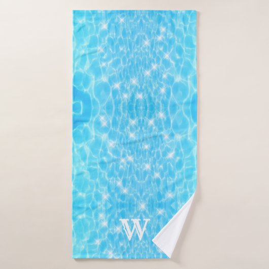 Monogram Initialen blauw water rimpelwatertextuur Badhanddoek (Badhanddoek)