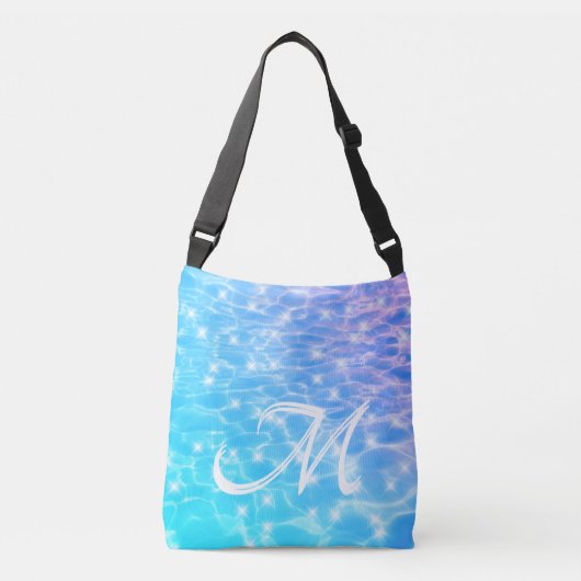 Monogram Initialen blauw water rimpelwatertextuur Crossbody Tas (Voorkant)