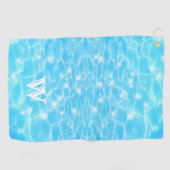 Monogram Initialen blauw water rimpelwatertextuur Golfhanddoek (Horizontaal)