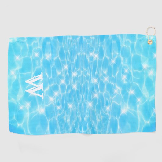 Monogram Initialen blauw water rimpelwatertextuur Golfhanddoek (Horizontaal)