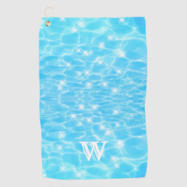 Monogram Initialen blauw water rimpelwatertextuur Golfhanddoek