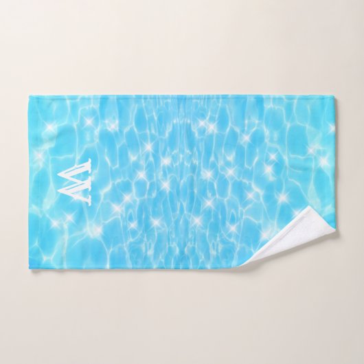 Monogram Initialen blauw water rimpelwatertextuur Handdoek (Handdoek)