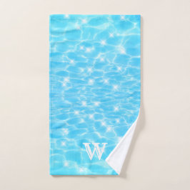 Monogram Initialen blauw water rimpelwatertextuur Handdoek