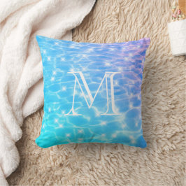 Monogram Initialen blauw water rimpelwatertextuur Kussen