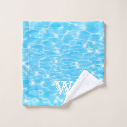 Monogram Initialen blauw water rimpelwatertextuur Washandje (Wasdoekje)